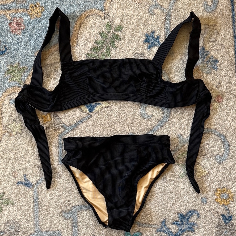 Faithfull the Brand Black Ribbed Marta Bikini Set